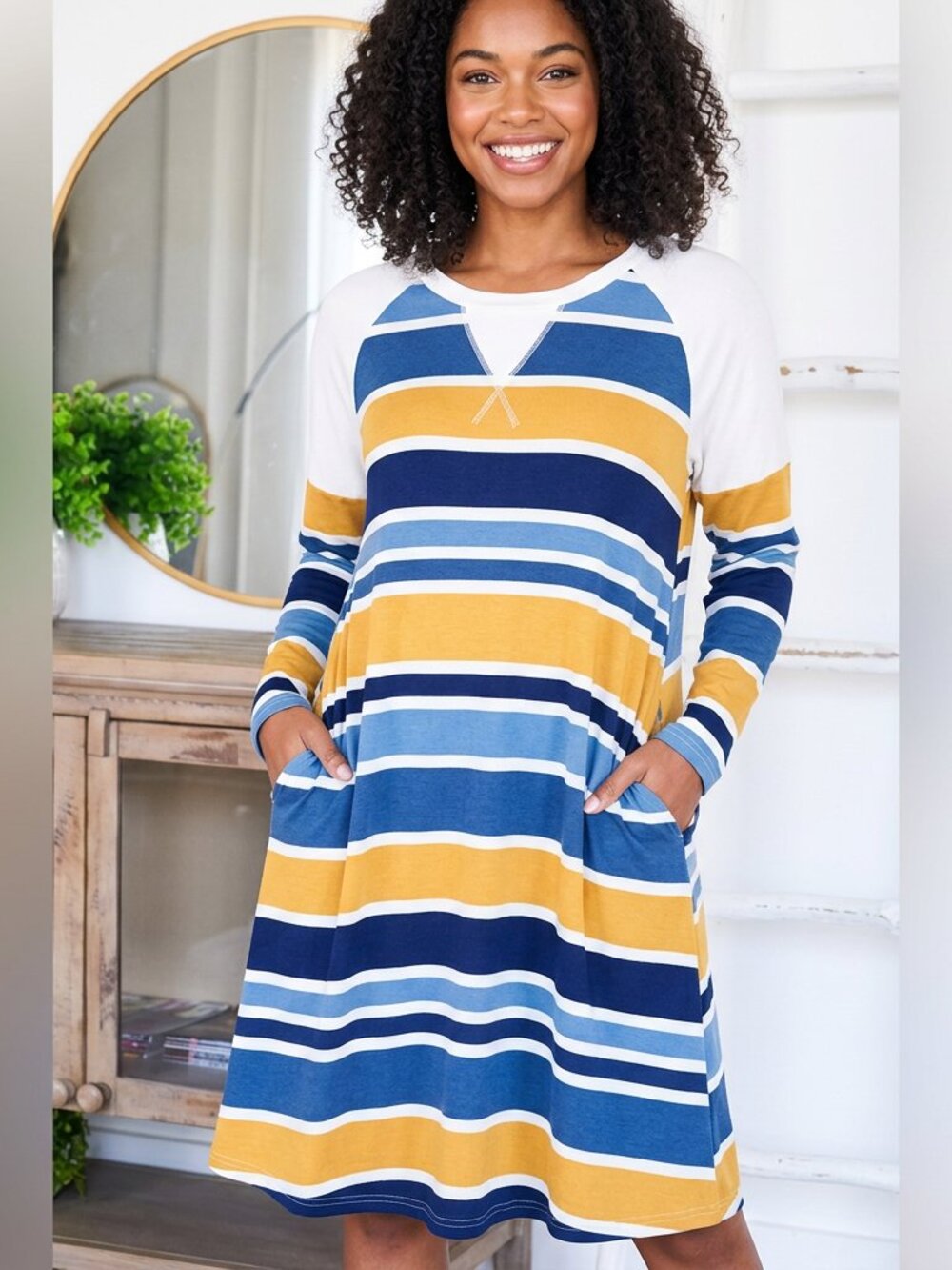 Together Clothing French Terry Long sleeve Fall pockets Large Grey/Mustard Dress